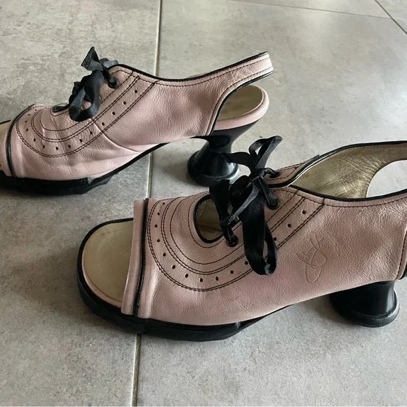 Fluevog mini puddin baby pink and black lace vintage rockabilly open toe 10.5 - Picture 9 of 9